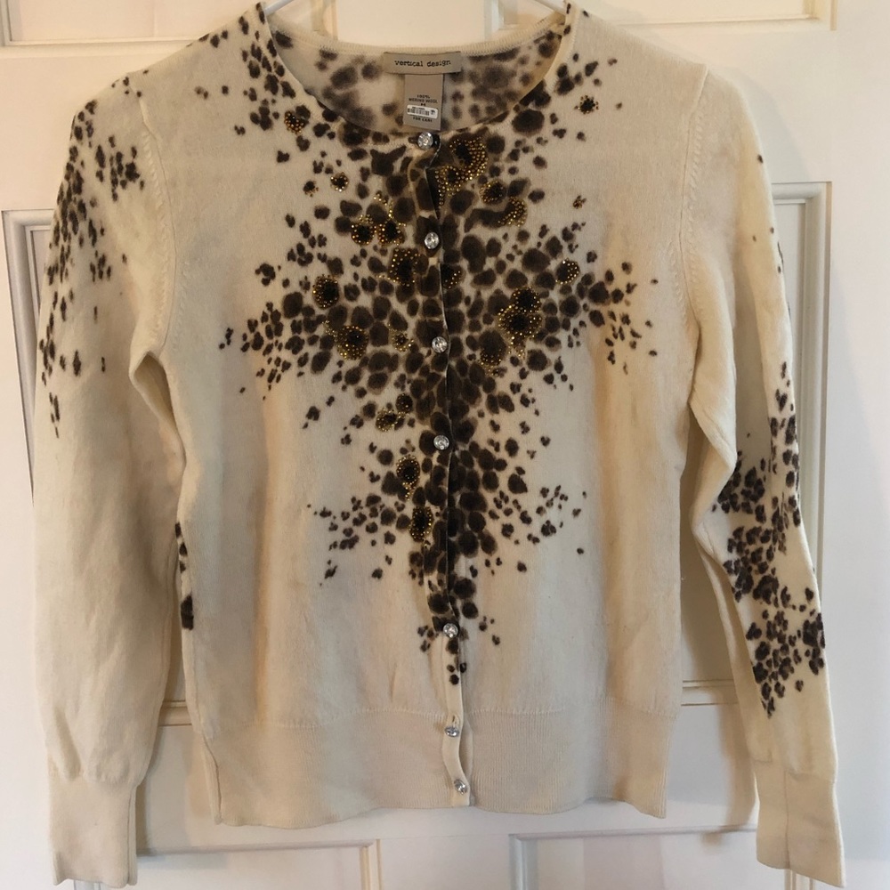 Animal Print Merino Wool Cardigan - Picture 1 of 3